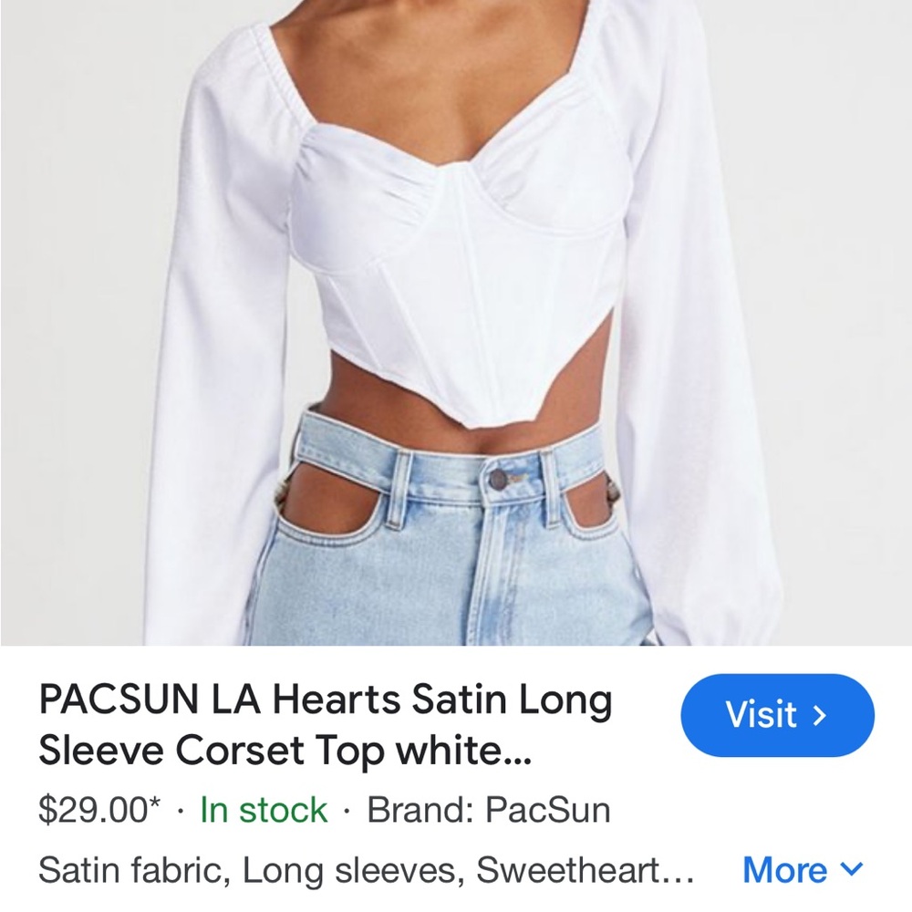 PacSun White Satin Long Sleeve Corset Top